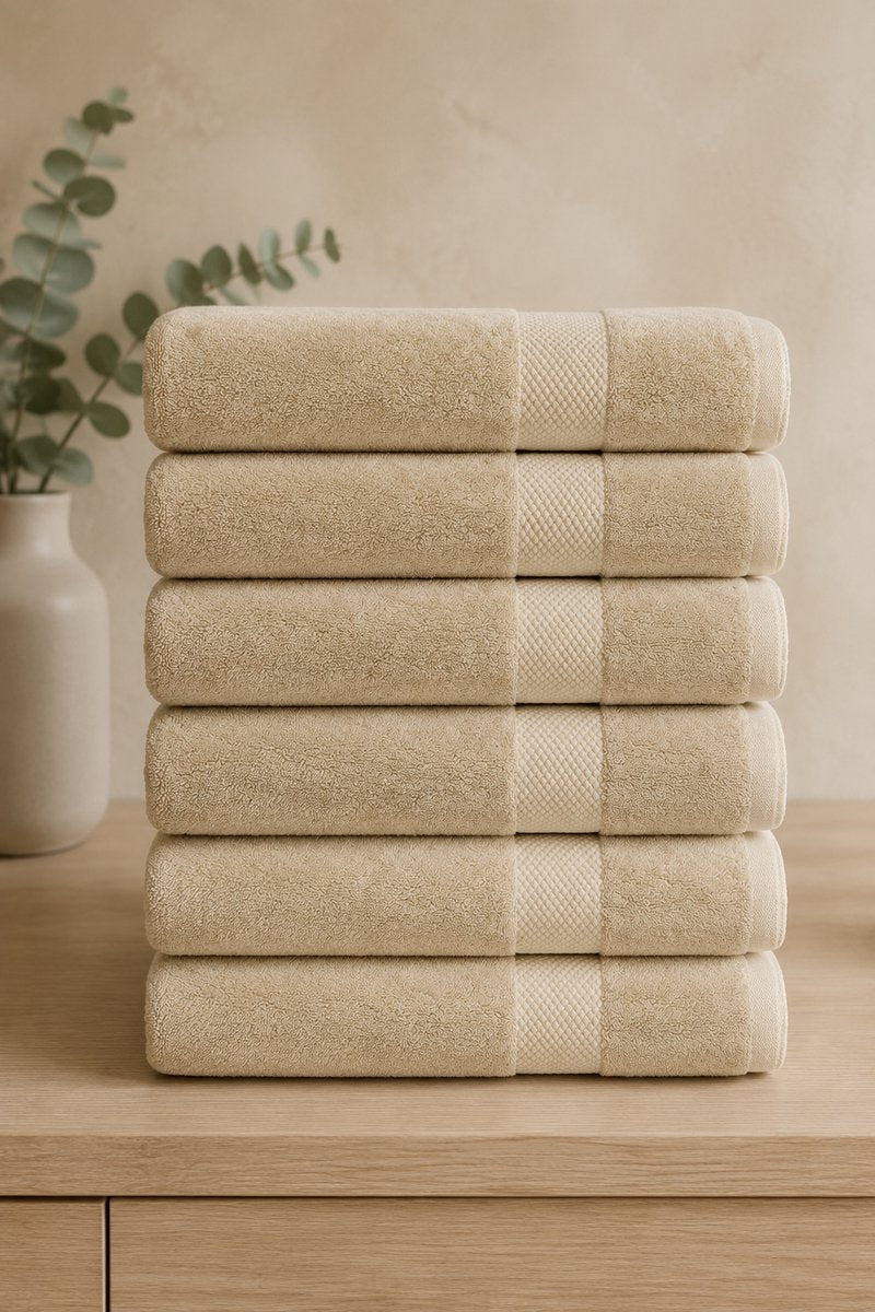 Katoenen Badhanddoek 650 GSM – Set van 6 – Licht beige