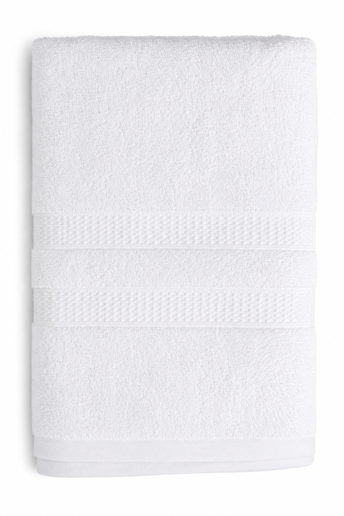 Opgevouwen witte katoenen handdoek 500 GSM met geweven sierrand