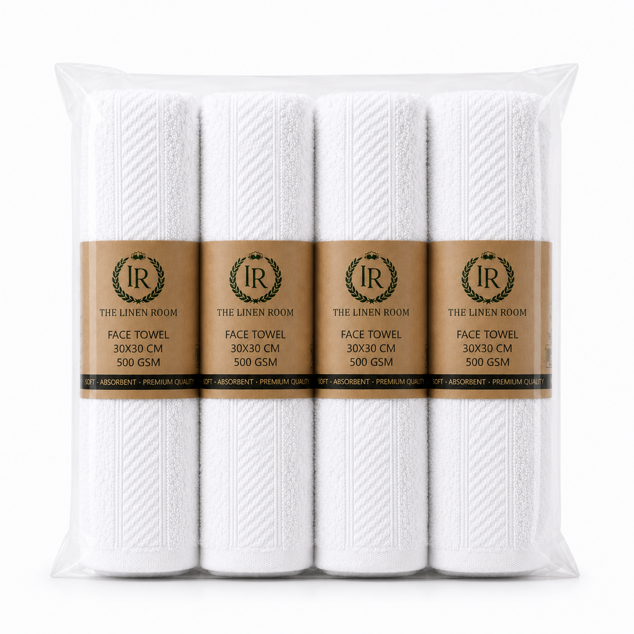 The Linen Room Luxury Guest Towel – 30 × 30 cm – 100% Premium Cotton – 500 GSM – Pure White – 20/2 Double Yarn-Soft & Highly Absorbent Set of 2