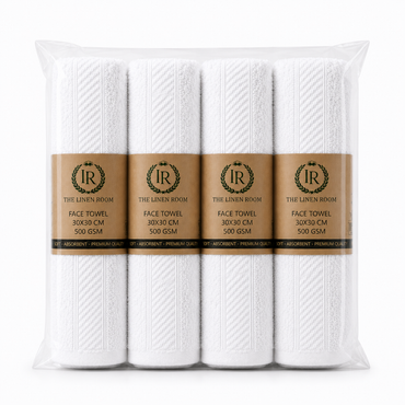 The Linen Room Luxury Guest Towel – 30 × 30 cm – 100% Premium Cotton – 500 GSM – Pure White – 20/2 Double Yarn-Soft & Highly Absorbent Set of 2